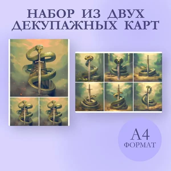 * Декупажная карта набор, бумага, салфетки для декупажа 2 шт Змеи с мечом *