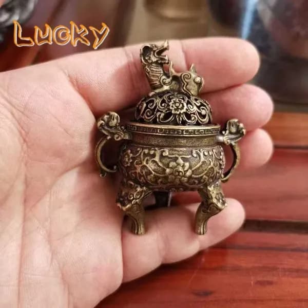 Lucky-Античная латунная карманная горелка для благовоний в виде дракона Феникса, ажурные мини-украшения, декор для китайского старинного чайного стола
