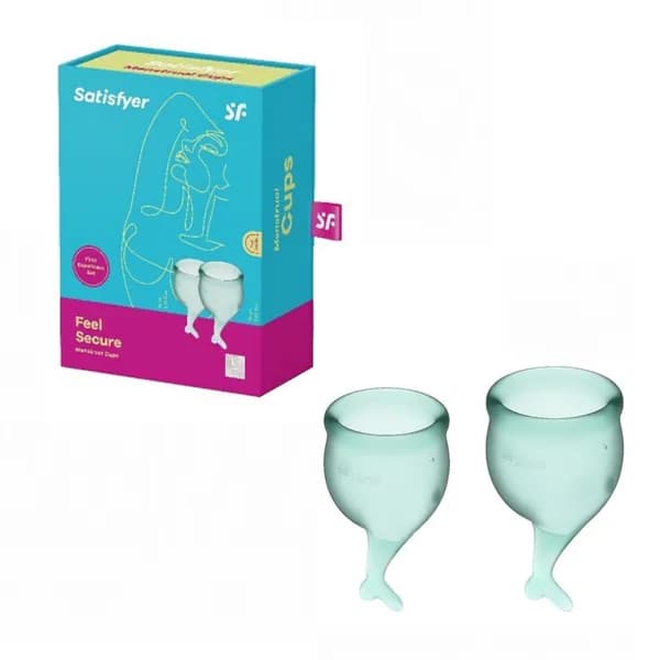 Менструальные чаши Satisfyer Feel secure dark green из безопасного медицинского силикона, 2 штуки, цвет темно-зеленый