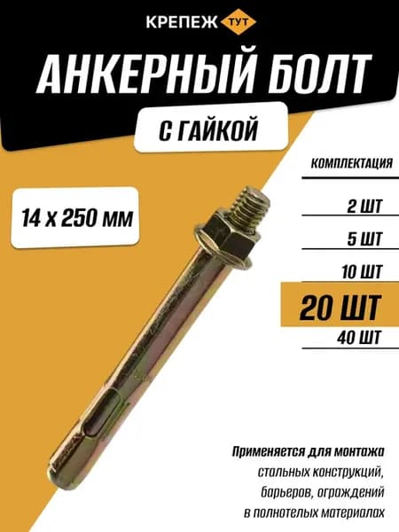 Анкерный болт с гайкой 14х250мм, 20 шт
