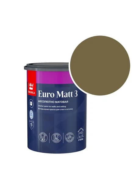 Краска интерьерная Tikkurila/Tikkivala Euro Matt 3 RAL 7008 (Серое хаки - Khaki grey) 0,9 л