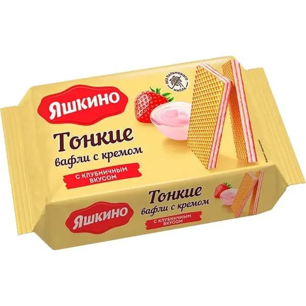 Яшкино вафли тонкие с кремом, клубничный вкус, 144 г
