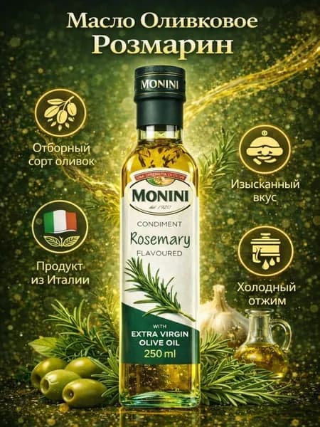 оливковое масло extra virgin для салата и жарки с Розмарином Monini 250мл