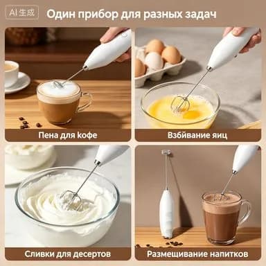 Беспроводной электрический вспениватель молока для кофе, ручной венчик из нержавеющей стали, многофункциональный для взбивания яиц, крема и напитков, компактный для дома и офиса