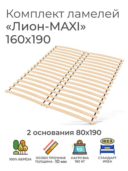 Усиленные ламели "Лион - MAXI", 160х190 см (реечное дно для кровати Икеа, кроватное основание 1600, ламели на ленте, ортопедическое основание под матрас)