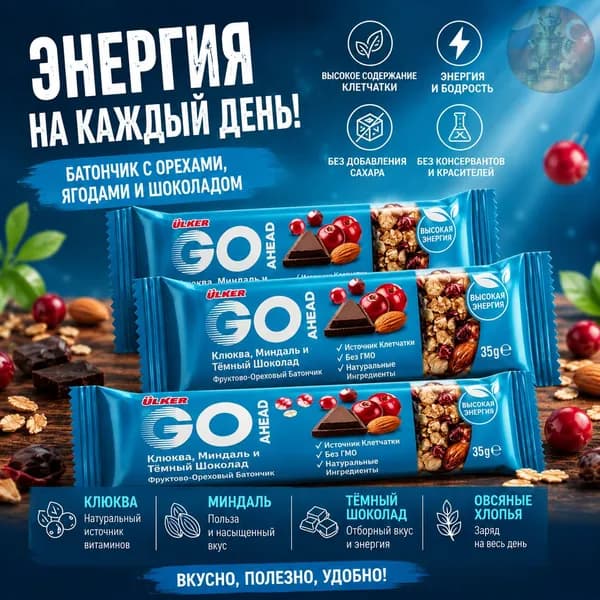 Ulker Goahead Батончик с красными ягодами и горькой шоколадной глазурью, 3x35 г