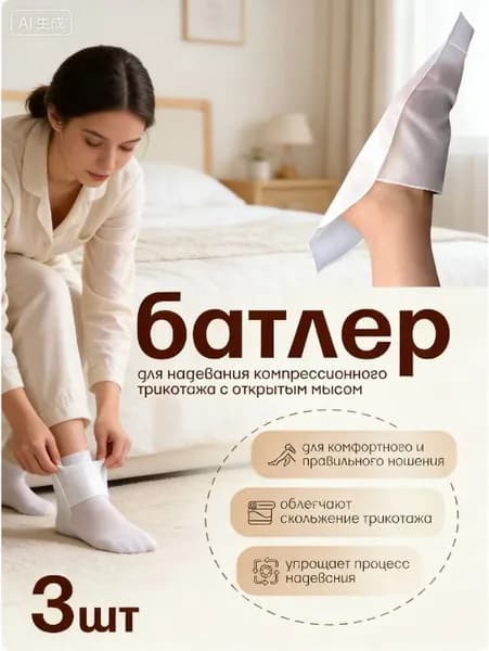Приспособление для надевания компрессионного трикотажа с открытым мысом (батлер), компрессионные чулки
