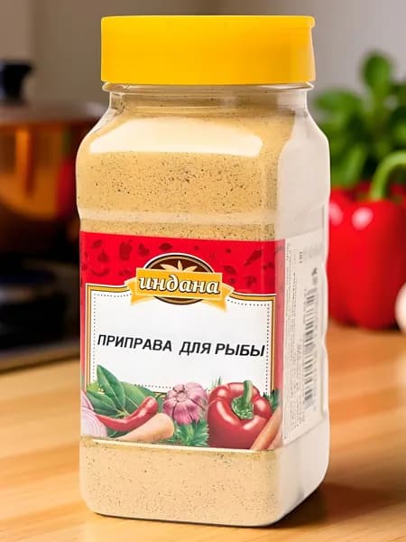 Приправа для Рыбы 370 гр с пряностями и зеленью перец черный кориандр куркума лавровый лист овощи сушеные лук репчатый Индана