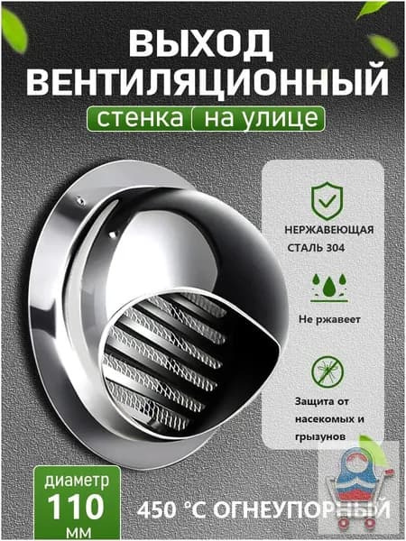 Стенной выход с решеткой и сеткой, 110 мм, из нержавеющей стали 304