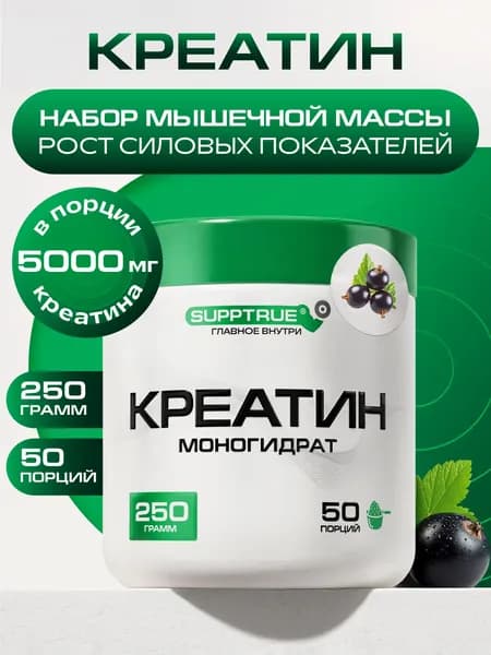 Креатин моногидрат Supptrue, Creatine Monohydrate Черная смородина 250г порошок