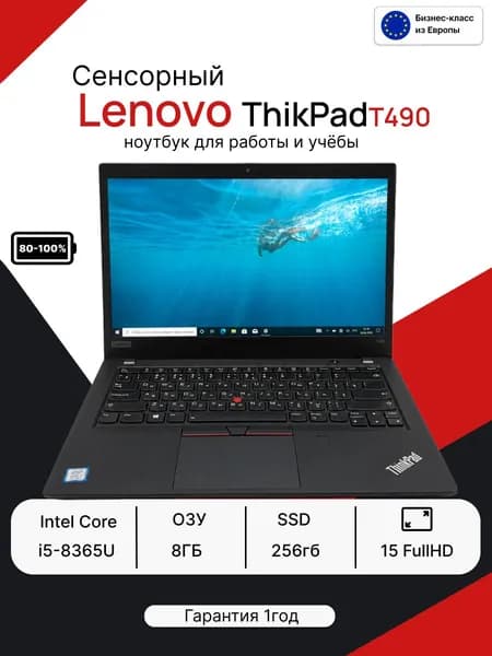 Lenovo Ноутбук, Intel Core i5-8365U, RAM 8 ГБ, SSD 256 ГБ, Intel UHD Graphics, Windows Pro, черный, Немецкая раскладка
