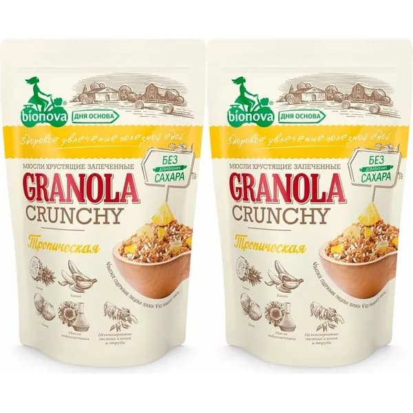 Гранола Bionova Crunchy тропическая 400 г, набор: 2 штуки