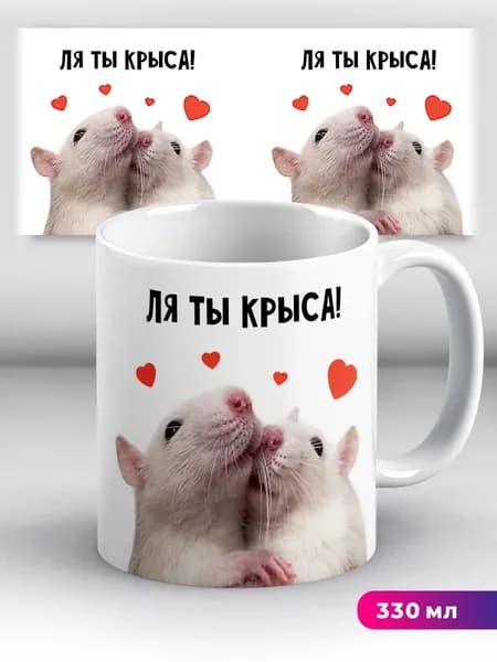 Кружка с приколом мем Ля ты крыса! Крыски обнимашки