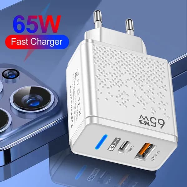 Светодиодный зарядное устройство USB-A и USB-C PD 33 Вт с подсветкой для iPhone и Samsung