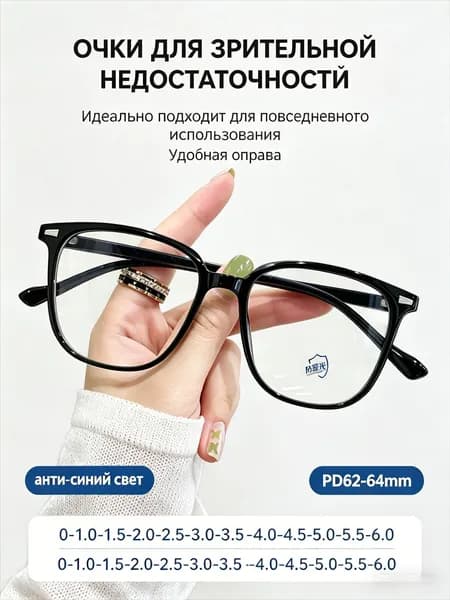 Очки с защитой от синего света для большого лица, квадратные, унисекс, стильные, стройнящие, 0 до -6.0(-3.00)