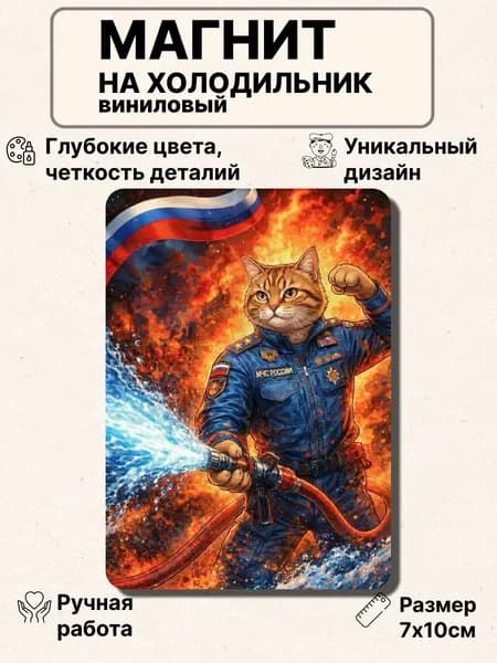 Магнит на холодильник, кот пожарник