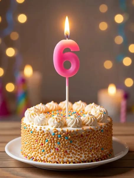 Свеча цифра 6, розовая грань, высота свечи 5 см, для торта, день рождения