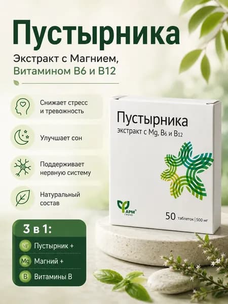 Пустырник с магнием и в6, таблетки 500мг №50