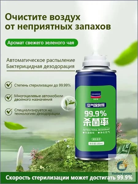 свежитель-очиститель кондиционера. Ликвидатор / нейтрализатор запахов в салоне автомобиля.180 мл, 1 шт.
