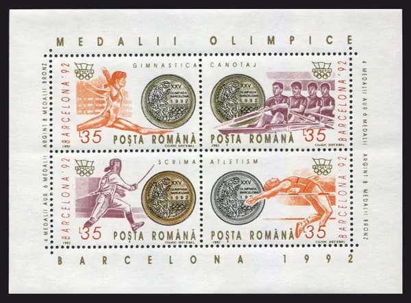 Румыния-1992. Медалисты летних Олимпийских игр в Барселоне. Блок 1. Негашеный