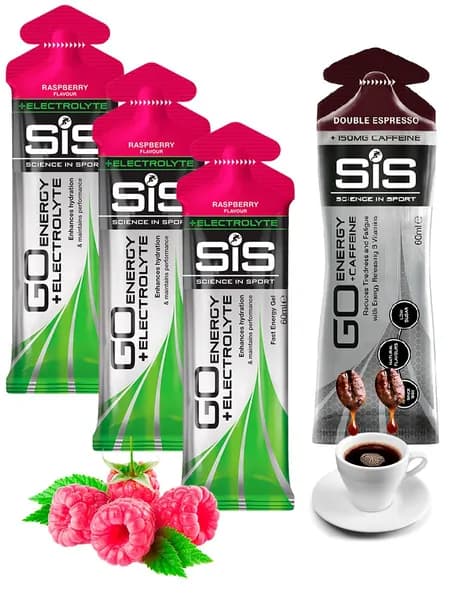 Гель питьевой SCIENCE IN SPORT (SiS) GO Energy MIX-31 4 x 60 мл, Малина, Двойной эспрессо