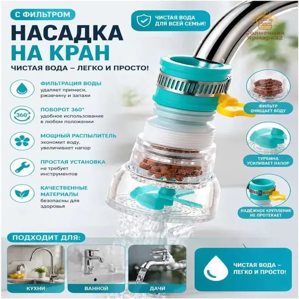Фильтр-насадка для крана 360 градусов, регулируемая труба для брызг, кухонные принадлежности