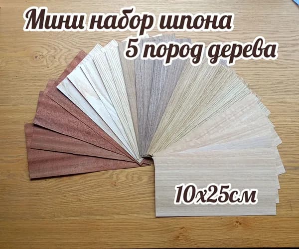 Мини набор шпона 10х25см 5 пород дерева, 5 листов