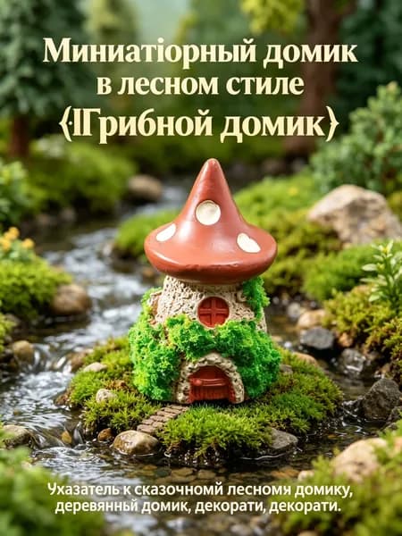Маленький домик в лесу, сказочный деревенский домик из камня, миниатюрный декор для уюта, фигурка для дома.