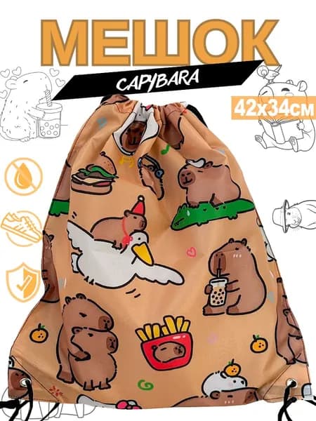 Школьный мешок для сменной обуви Capybara / Мешок для сменки и физкультурной спортивной формы Капибара