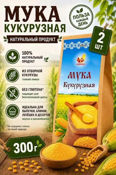 Мука кукурузная 2шт по 300 г, Дивинка.