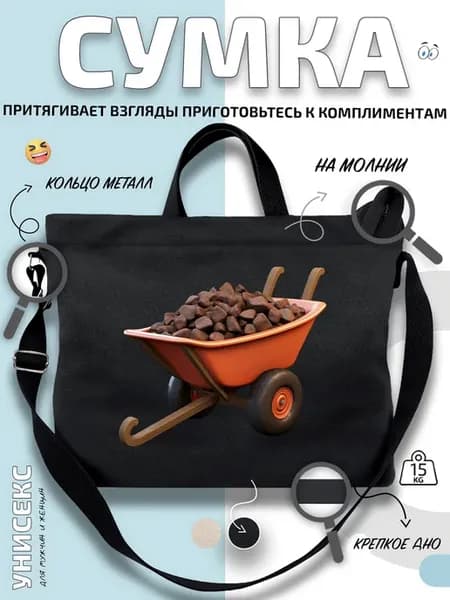 Сумка шоппер Тележка с углем перевозка