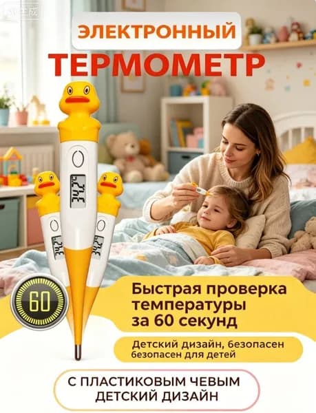 Термометр электронный детский, Градусник безртутный для новорожденных, для детей, цифровой, желтая утка
