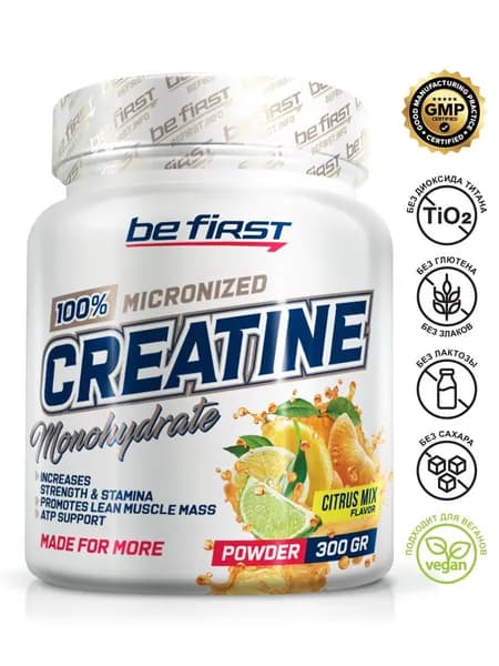 Креатин моногидрат порошок Be First Creatine Monohydrate Micronized Powder 300 гр, цитрусовый микс