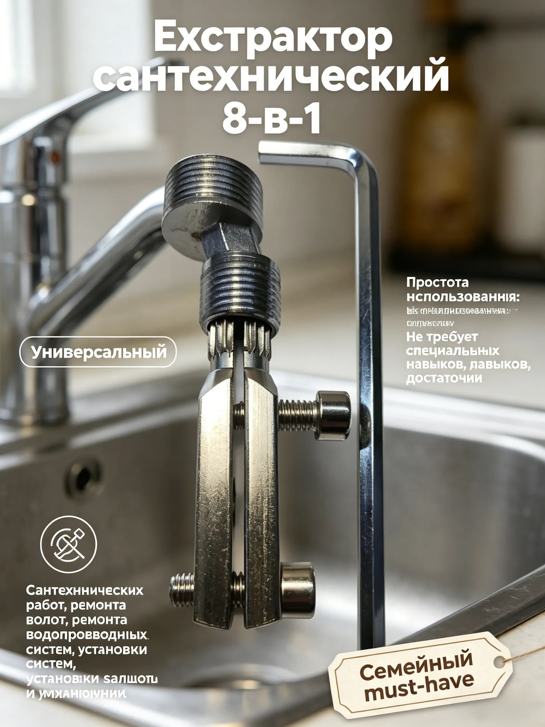 Универсальный экстрактор 1/2 и 3/4 дюйма скрытая резьба нержавейка сантехника