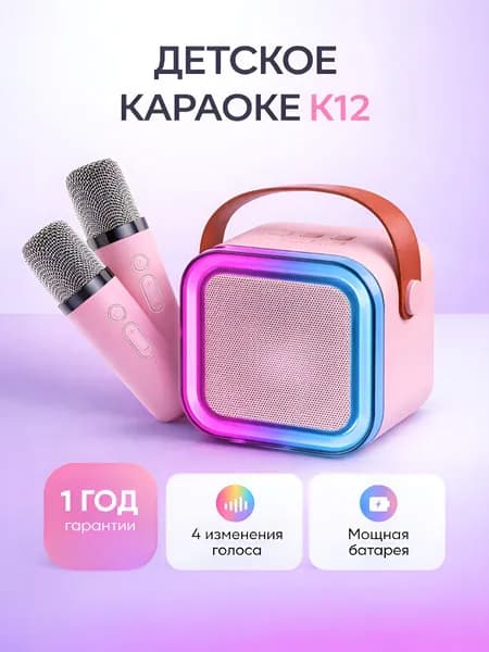 Детская караоке система с двумя беспроводными микрофонами и колонкой