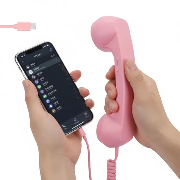 Ретро-телефонная трубка с разъёмом USB-C, розовая