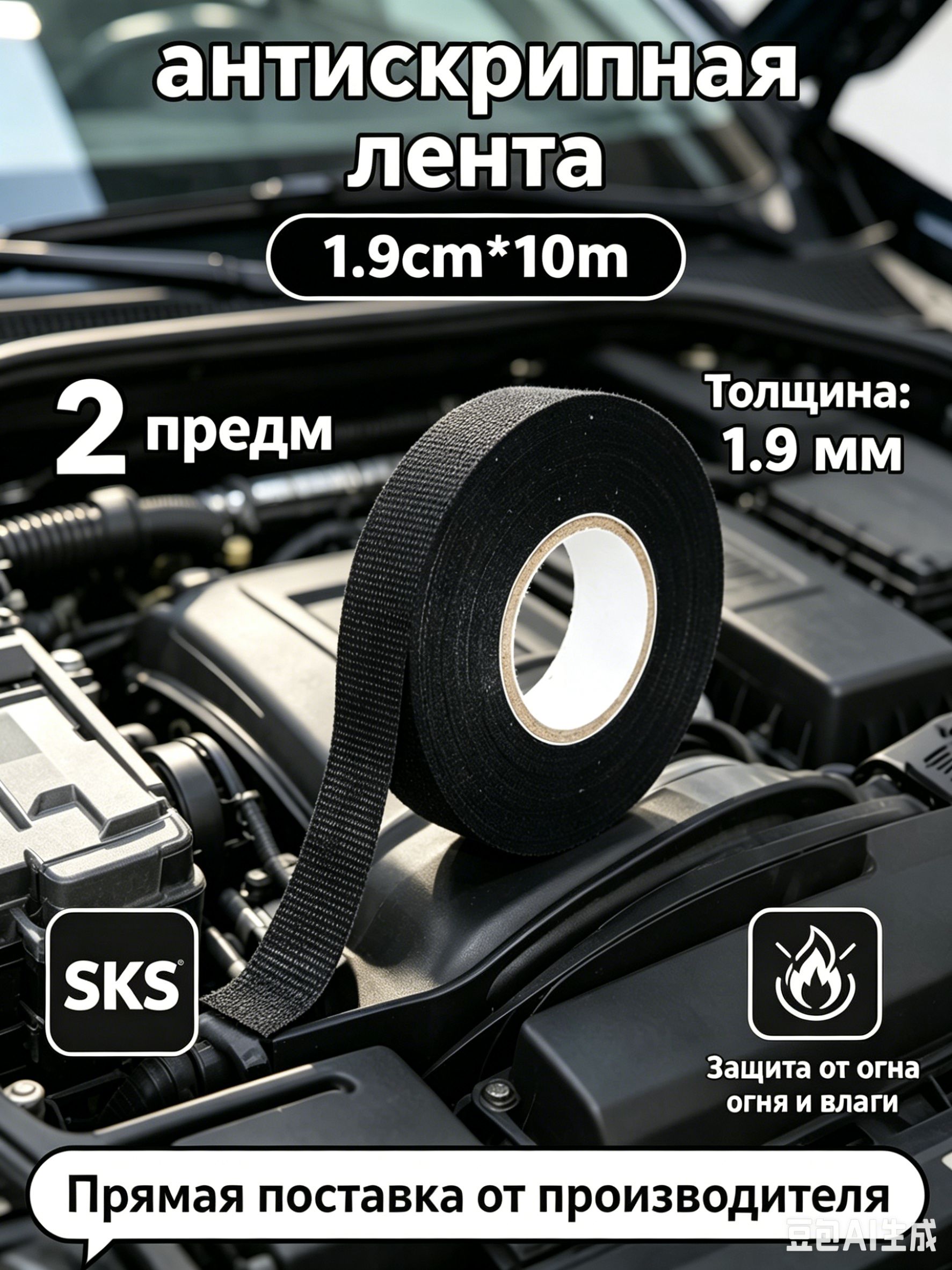 Антискрип автомобильный, 10 м, толщина: 1.5 мм, 2 шт.