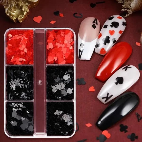 6 коробок красные и черные блестки играющих карт