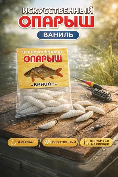 Искусственный опарыш силиконовый, ваниль, 10 шт - ароматизированная насадка для зимней и летней рыбалки