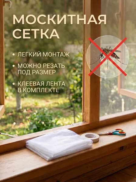 Москитная сетка на окно самоклеящаяся 1,5х1,5 м.