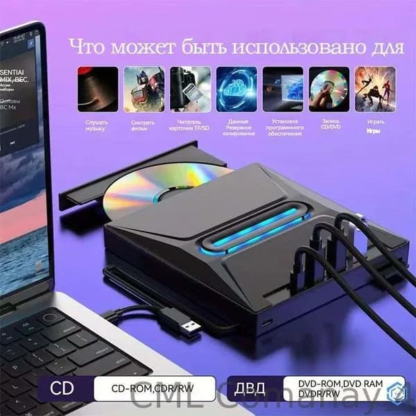 Портативный CD DVD привод с USB 3 0 и Type C, для ПК и ноутбуков