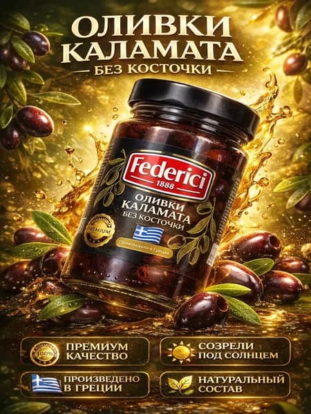 Оливки Каламата без косточки крупные Federici 300г