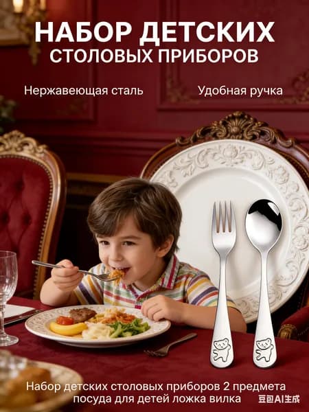 Набор детских столовых приборов 2 предмета посуда для детей ложка вилка/медвежонок