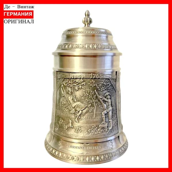 Кружка пивная, оловянная Романтика в парке, винтаж. Германия