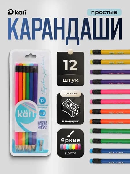 Набор простых карандашей с ластиками и точилкой
