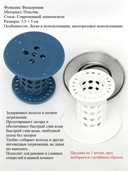 Пластиковая заглушка-фильтр для раковины защита от засоров кухня ванна