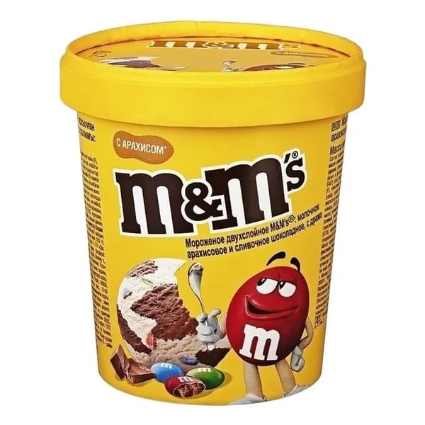 Мороженое пломбир M&M's двухслойное молочное арахисовое и сливочное шоколадное с драже БЗМЖ 295 г