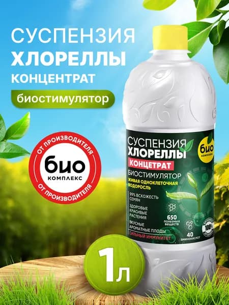 Суспензия хлореллы концентрат органическое удобрение биостимулятор для рассады, повышает всхожесть семян, для комнатных растений и цветов, садовых и огородных культур 1 л