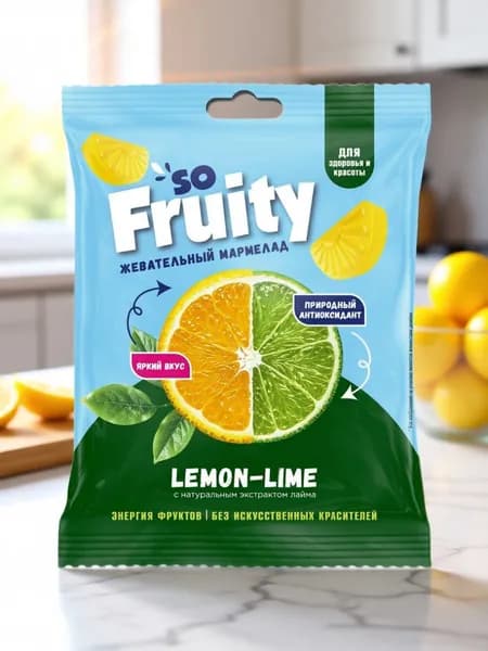 Мармелад жевательный So Fruity Микc вкус лимон-лайма , пакетик 200гр.