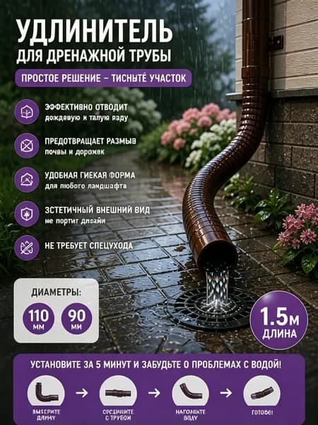 Профессиональный удлинитель водостока 90/110 мм: армированная дренажная труба 1.5 м с поворотным адаптером